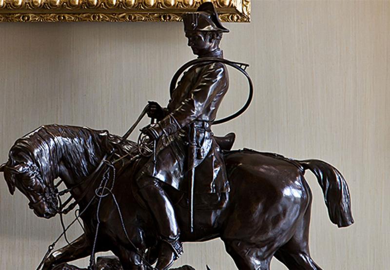 Sculpture en bronze de P.J. Mêne, détaillant une scène de chasse avec plusieurs animaux